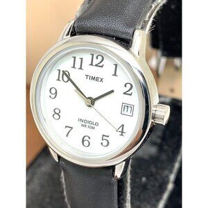 Timex Women's Watch T2H331 Indiglo Quartz Black Leather Band Petite Date…